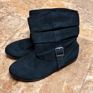 Black faux suede booties